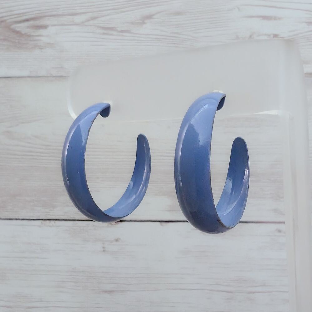 Vintage Stud Earrings Darker Shade of Sky Blue Tone Hoops - Some Paint Chipping